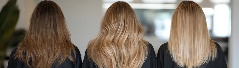 Naklejka premium Balayage extensions, transitioning from chocolate brown to honey blonde, softly lit