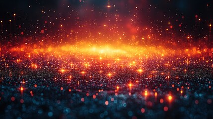 A vibrant, glowing abstract scene with sparkling particles and a warm color gradient.