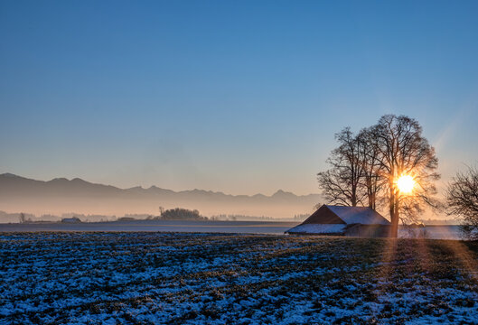 Winterlandschaft bei Etting, Blaues Land, Oberbayern, Bayern, Deutschland, Europa
