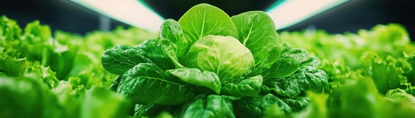 Explore a lush, indoor, hydroponic farm with vibrant, green lettuce flourishing under artificial lights This sustainable growing technique creates a year-round harvest of organic seasonal produce