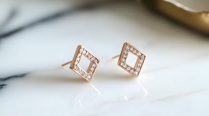 Elegant Rose Gold Square Stud Earrings with Sparkling Accents