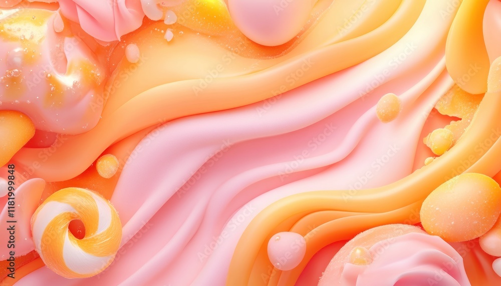 Poster explore the vibrant world of pastel abstract art with captivating swirls and candy-like forms in thi