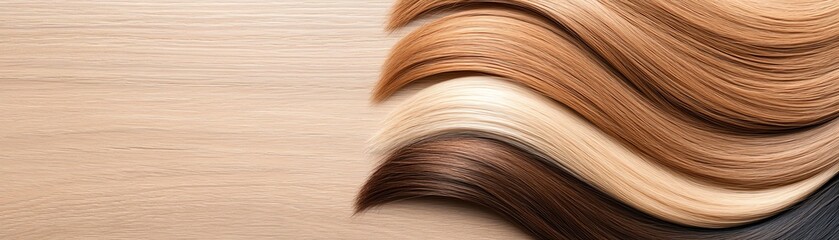 Natural brown straight extensions, neatly laid out on a smooth wooden counter