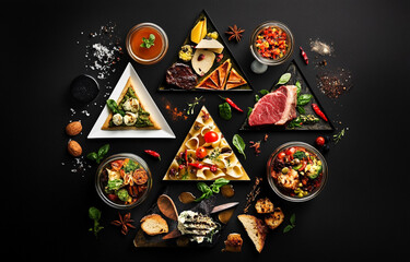 Obraz premium Healthy food leaf vegetable Top view of plate with variety of vegetables