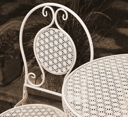 Chair Vintage Close-Up Sepia Metal Pattern Ornate Outdoor Furniture