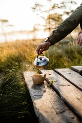 Pouring Coffee Outdoors