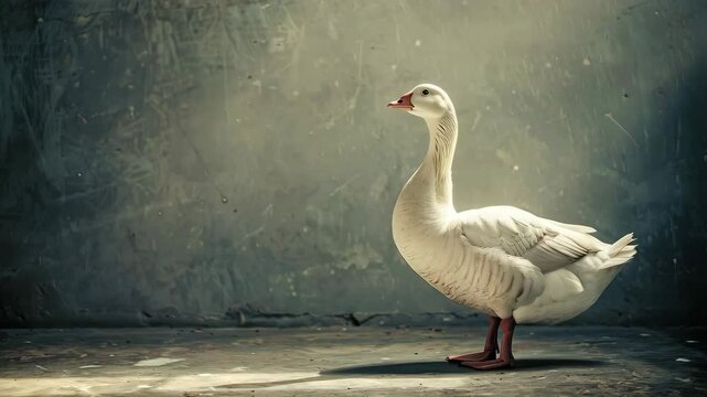 cute white goose on grey background 