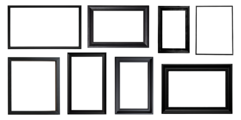 Black picture frame png cut out element set, transparent background