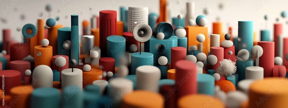 Poster abstract 3d digital artwork with a visually striking composition of geometric shapes patterns and co