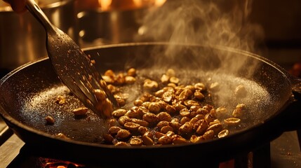 Tossed Almonds in Warm Ambient Kitchen Light