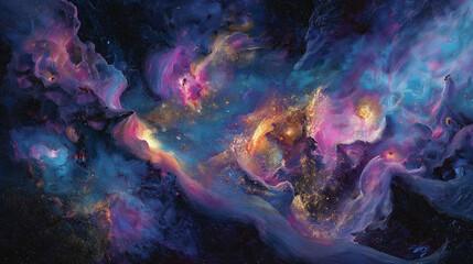 A mesmerizing galaxy filled with vibrant colors, swirling nebulae, and clusters of sparkling stars