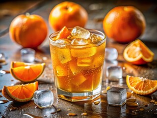 Refreshing Orange Ice Drink: Cool Summer Beverage Photography
