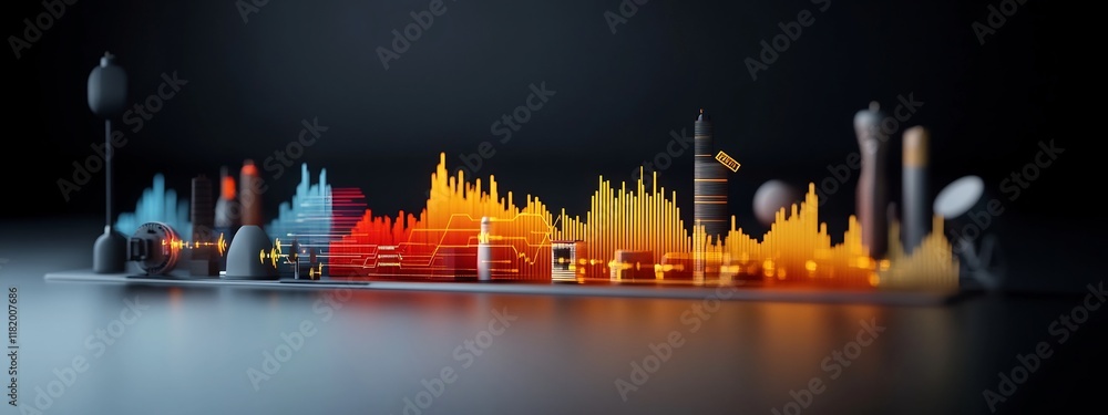 Aufkleber futuristic 3d rendered cityscape visualization showcasing the frequency allocation for different rad