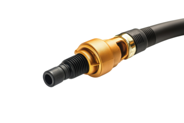 High-quality hose connector ready for gardening or industrial use in a cozy workshop setting