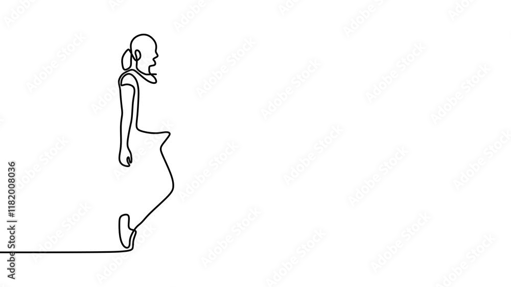 Poster continuous drawing line art of walking with dog with black line and white background. one line anima