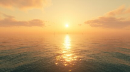 Fototapeta premium Wind Turbines at Sunset Over Calm Ocean Waters