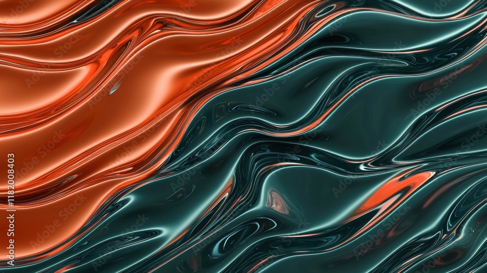 Poster Dynamic waves of color in abstract art digital medium high contrast glossy texture visual concept
