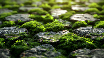 Eco background with greenery on textured earthy mossy background. Generative AI