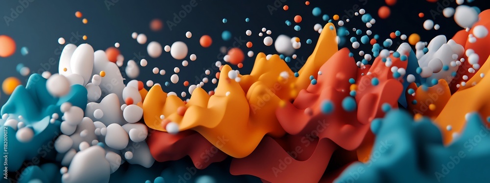 Poster a captivating 3d rendered abstract representation of the frequency and distribution of words across 