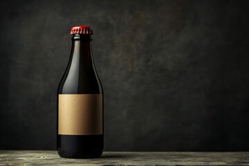 Dark beer bottle, blank label, wood, studio, mockup