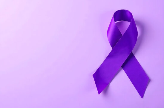Purple Ribbon Symbol for World Epilepsy Day. A symbolic purple ribbon representing epilepsy awareness on a minimalistic light background. Ideal for banners, posters, campaigns