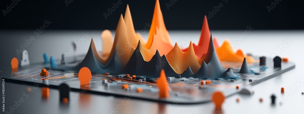 Poster captivating 3d digital showcasing the dynamic frequency distribution of crime rates across an urban 