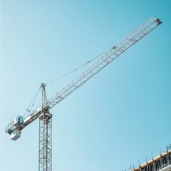Construction crane against a clear blue sky.