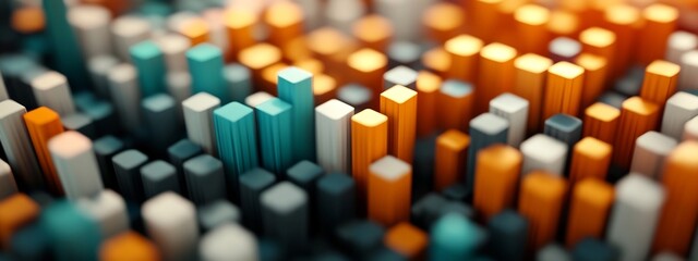 Vibrant 3D Visualization of Financial Market Data Patterns An abstract digital showcasing the frequency distribution and complex structures of financial transactions in a dynamic market economy