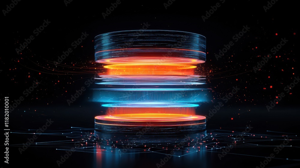 Poster futuristic abstract digital design with glowing elements.