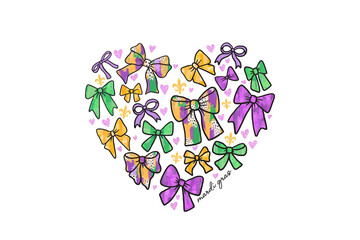 Mardi Gras Coquette Bow Heart Sublimation T shirt Design