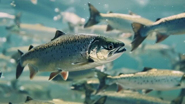 many silver salmon fishes swimming in water