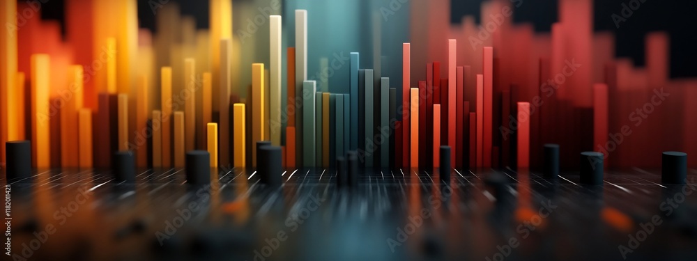Poster vibrant dynamic 3d visualization of the frequency content and audio spectrum of a musical compositio
