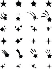 Stars icon collection. Different star shapes. Black stars icon set. Sparkle star icon set. Falling stars