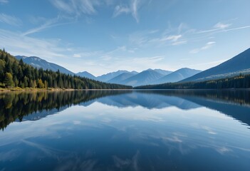 Naklejka premium Lake with calm waters and perfect reflection