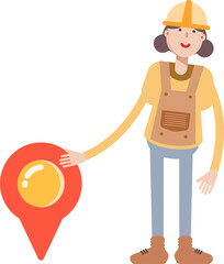 Woman Engineer Character and Location Pin

