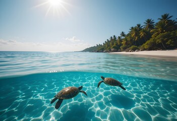 Beach with crystal clear waters and sea turtles - 02