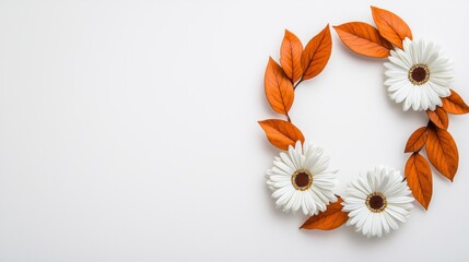 Elegant Floral Arrangement with White Flowers and Orange Leaves