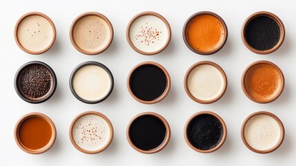 Exploring the rich flavors of artisanal coffee through a minimalist flat-lay display in a serene setting