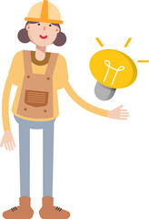 Woman Engineer Character and Light Bulb
