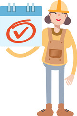 Woman Engineer Character and Check Mark Sign
