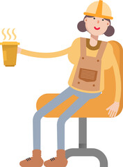 Woman Engineer Character Drinking Coffee
