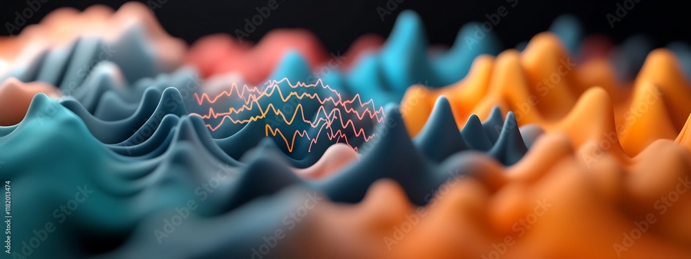 Poster vibrant digital depicting abstract brainwave patterns at different frequencies representing the dyna