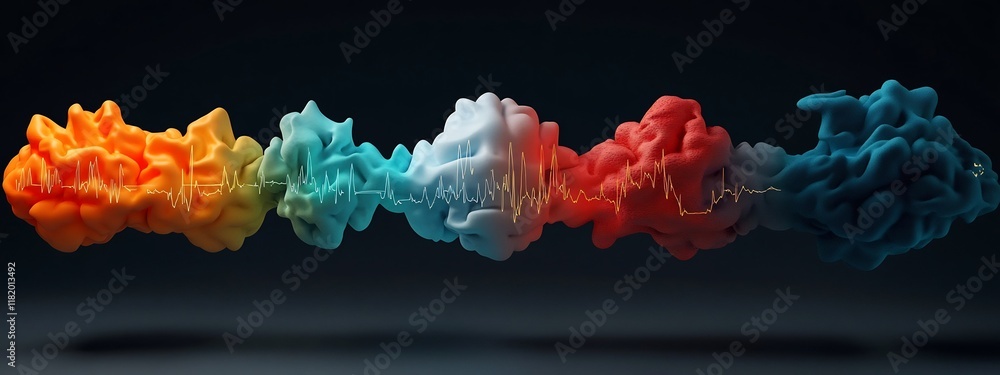 Poster visually captivating 3d rendered depiction of brainwave patterns at different frequencies showcasing