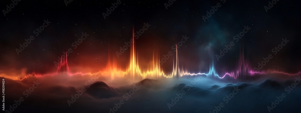 Poster captivating 3d rendered visualization depicting the propagation of radio waves through the vastness 
