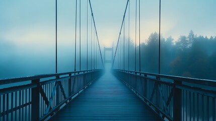 Obraz premium Bridge over the river in a foggy morning