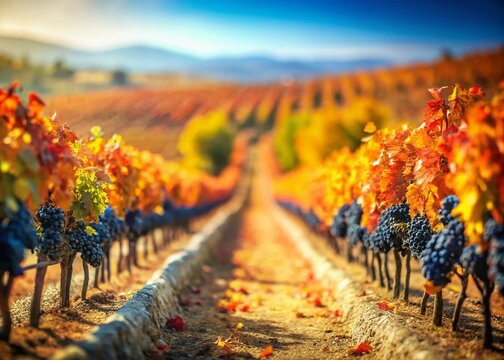 Ripe Bobal Grapes Ready for Harvest - Tilt-Shift Vineyard Photography