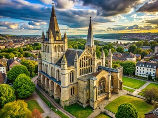 Fototapeta premium Rochester Cathedral Kent Aerial View, Historic English Landmark Drone Photography