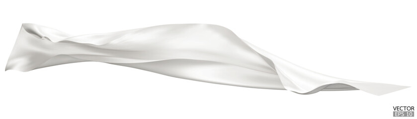 Flying white silk textile fabric flag background. Smooth elegant white Satin Isolated on white Background for grand opening ceremony. White curtain. 3d vector illustration