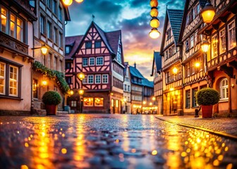 Naklejka premium Romantic Bokeh Lights over German Cityscape at Night