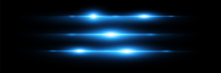 Horizontal blue glare. Laser light fig light, speed light effect. Vector illustration.